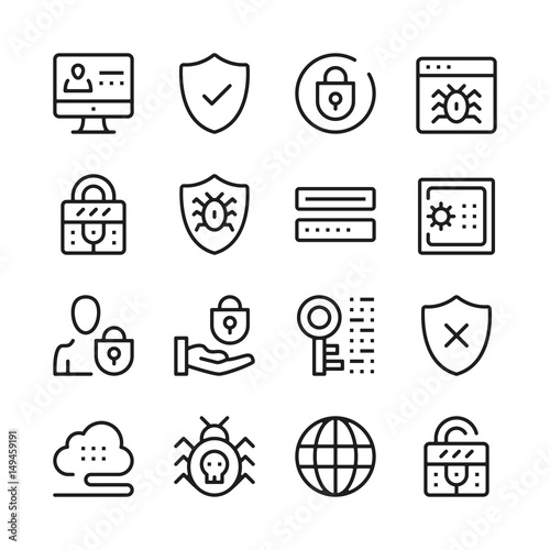 Computer security line icons set. Modern graphic design concepts, simple outline elements collection. Vector line icons