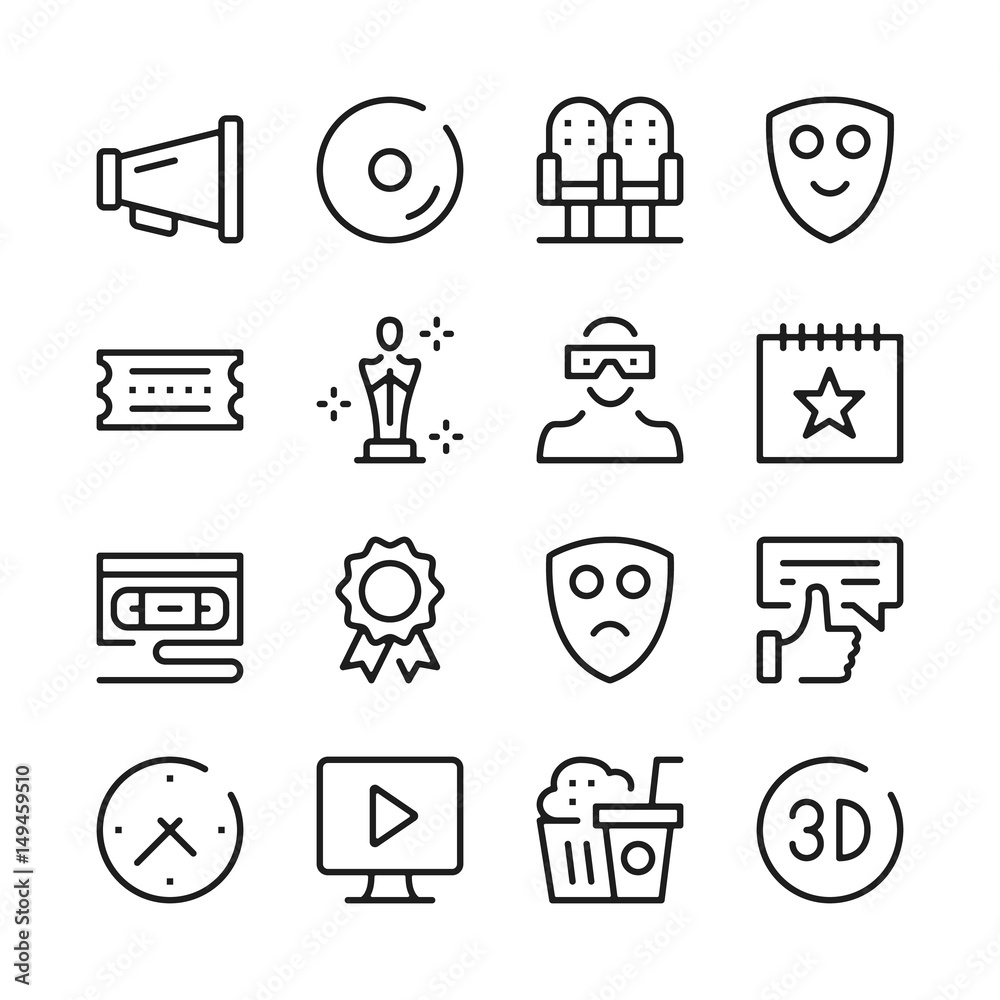 Cinema line icons set. Modern graphic design concepts, simple outline elements collection. Vector line icons
