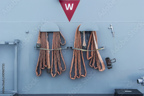 The fire hose on HTMS Chakri Naruebet, Thailand photo