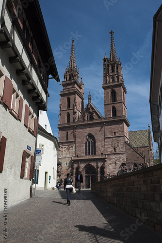 basel, Zurich and Schlieren, Switzerland - mar 30, 2017 - the cathedral on the Rhine river