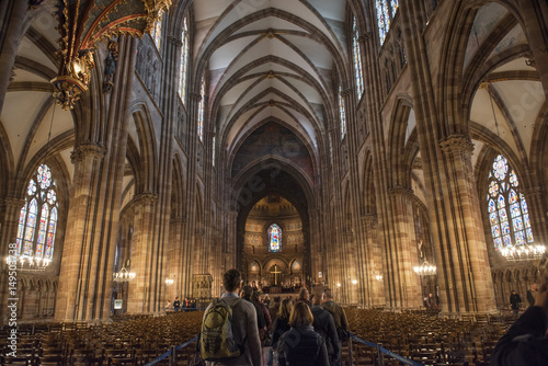 STRASBOURG, FRANCE - APRIL 1, 2017- Cathedral of Our Lady (Notre Dame) of Strasbourg in Alsace. The historic center, including the cathedral, of Strasbourg is UNESCO World Heritage Site photo
