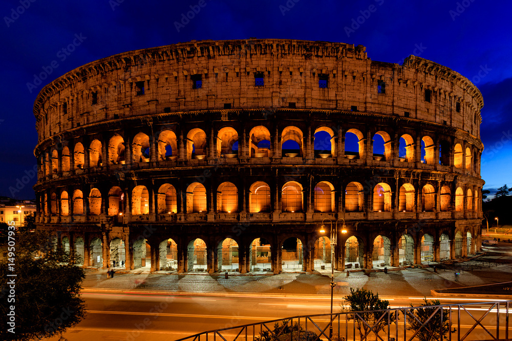 The colosseum at nigh in Rome, Italy