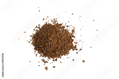 Pile of fresh ground coffee powder isolated on white background.