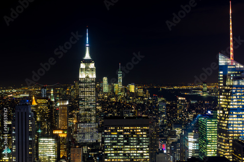 New York City Night Skyline from Top fo The Rock, USA