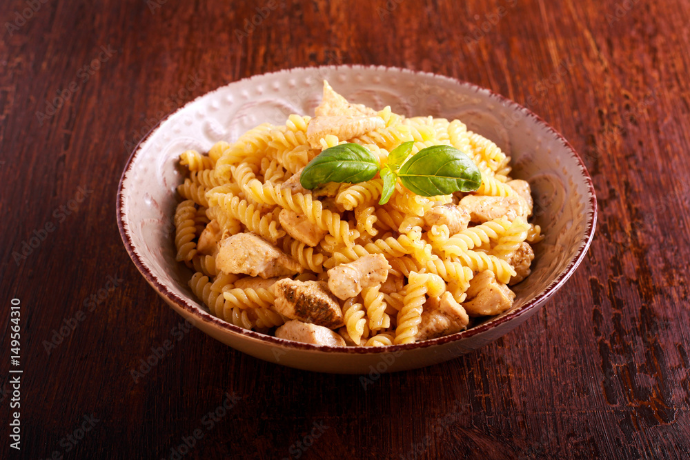 Pasta fusilli with chicken breast bites Pasta fusilli with chicken breast bites