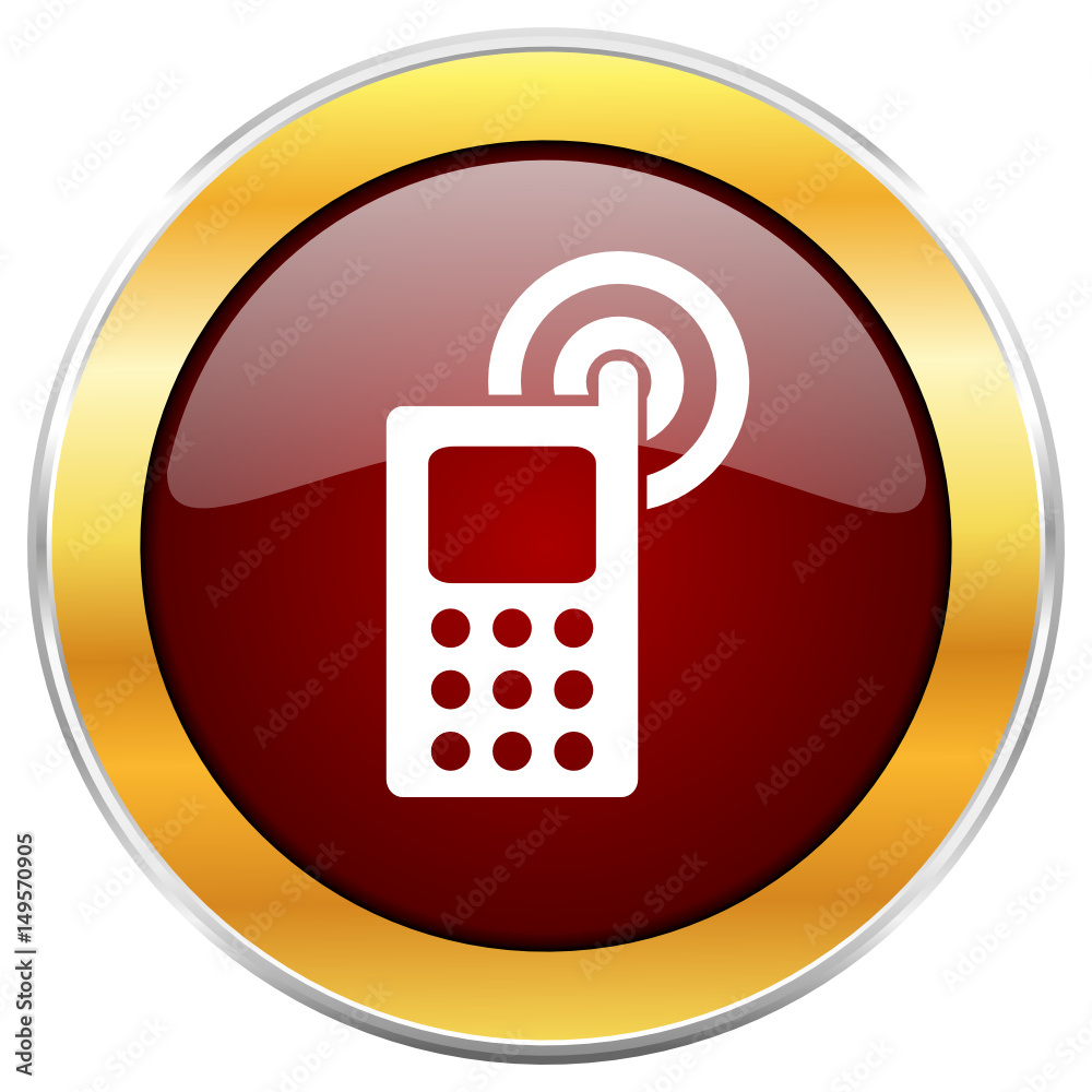 Phone red vector icon with golden border isolated on white background. Phone red vector icon with golden border isolated on white background.