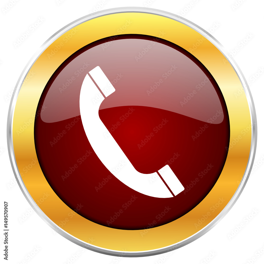 Phone red vector icon with golden border isolated on white background. Phone red vector icon with golden border isolated on white background.