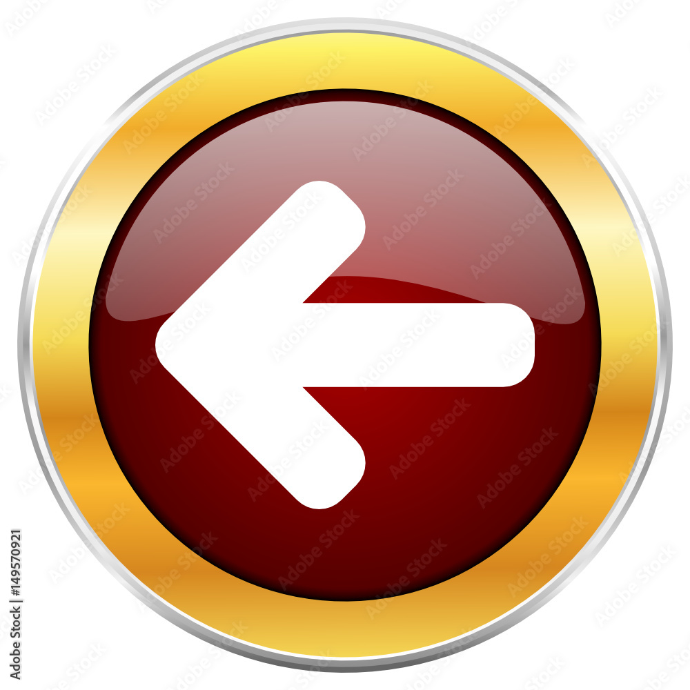 Left arrow red vector icon with golden border isolated on white background. Left arrow red vector icon with golden border isolated on white background.