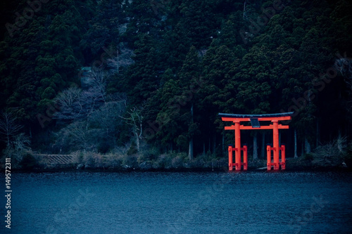 Japanese shrine Torii gate on the shore