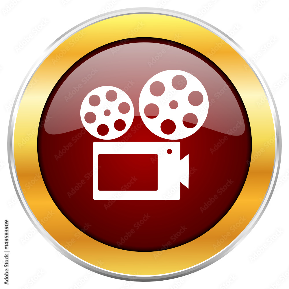 Movie red vector icon with golden border isolated on white background.
Movie red vector icon with golden border isolated on white background.