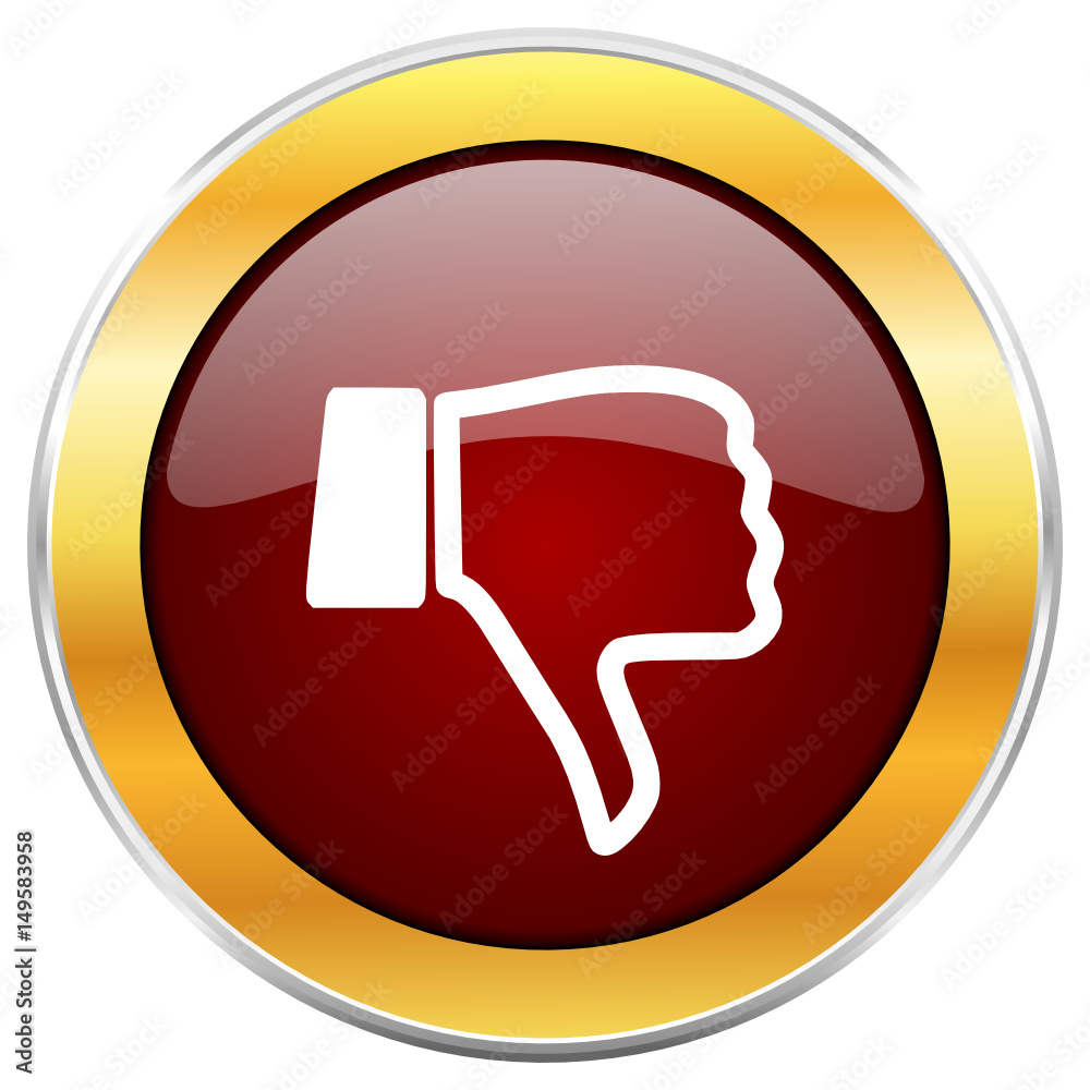 Dislike red vector icon with golden border isolated on white background. Dislike red vector icon with golden border isolated on white background.