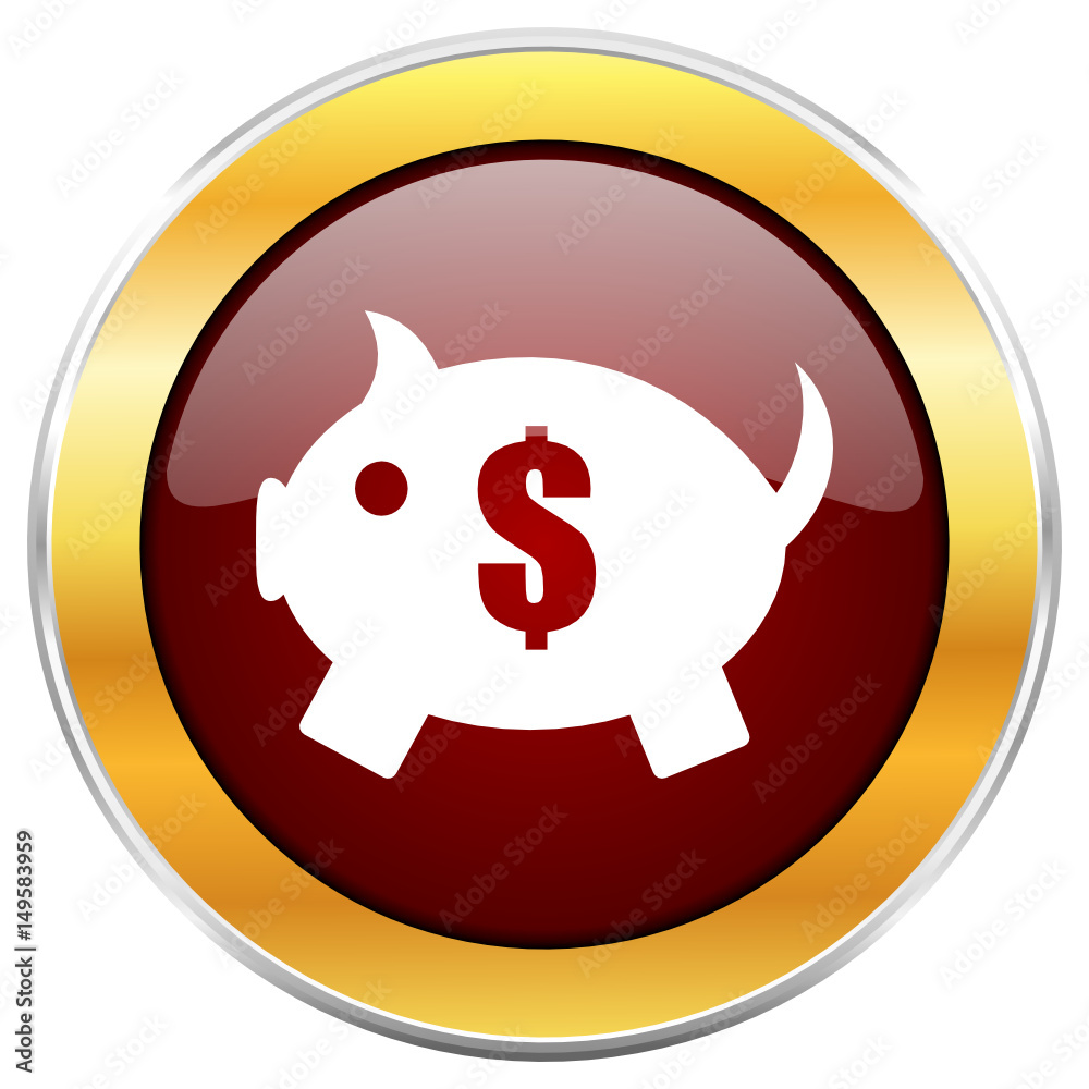 Piggy bank red vector icon with golden border isolated on white background. Piggy bank red vector icon with golden border isolated on white background.