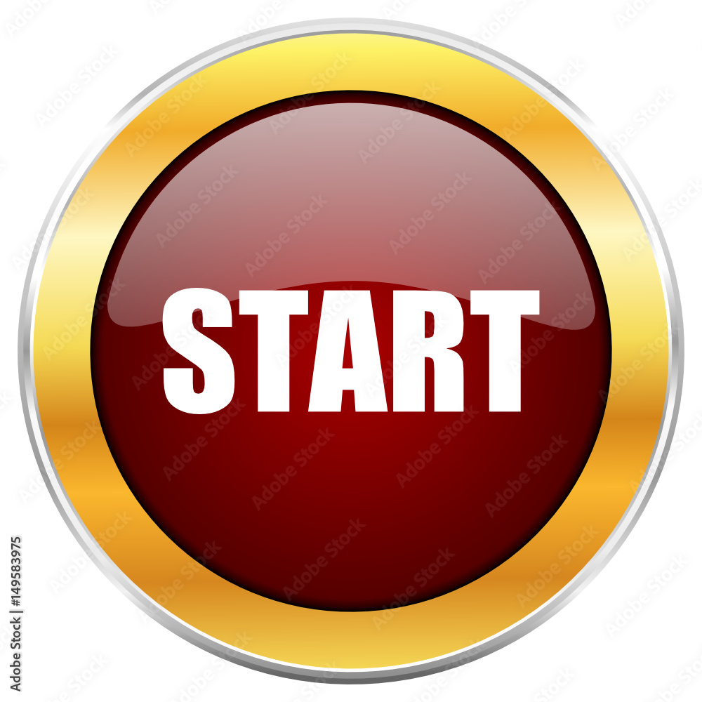 Start red vector icon with golden border isolated on white background. Start red vector icon with golden border isolated on white background.
