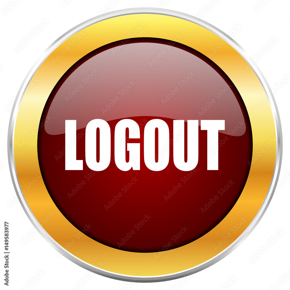 Logout red vector icon with golden border isolated on white background. Logout red vector icon with golden border isolated on white background.