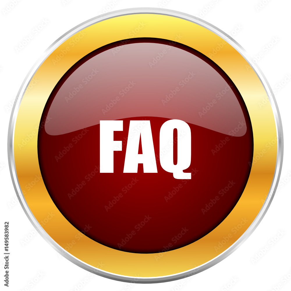 Faq red vector icon with golden border isolated on white background. Faq red vector icon with golden border isolated on white background.