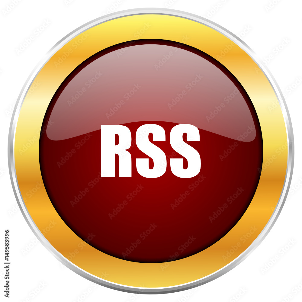 Rss red vector icon with golden border isolated on white background. Rss red vector icon with golden border isolated on white background.