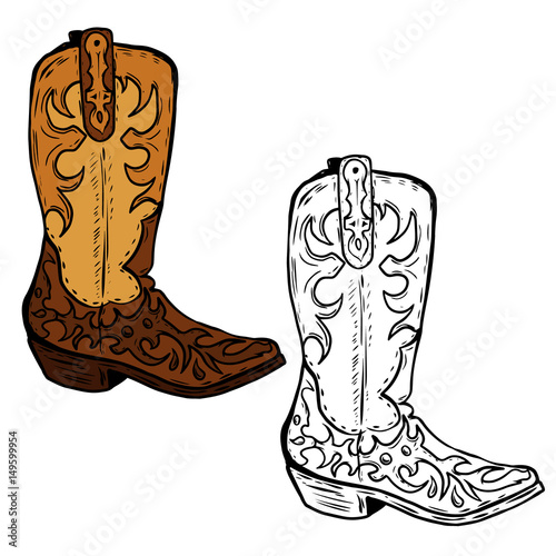 Hand drawn Cowboy boots illustration. Design element for poster, flyer. Vector illustration