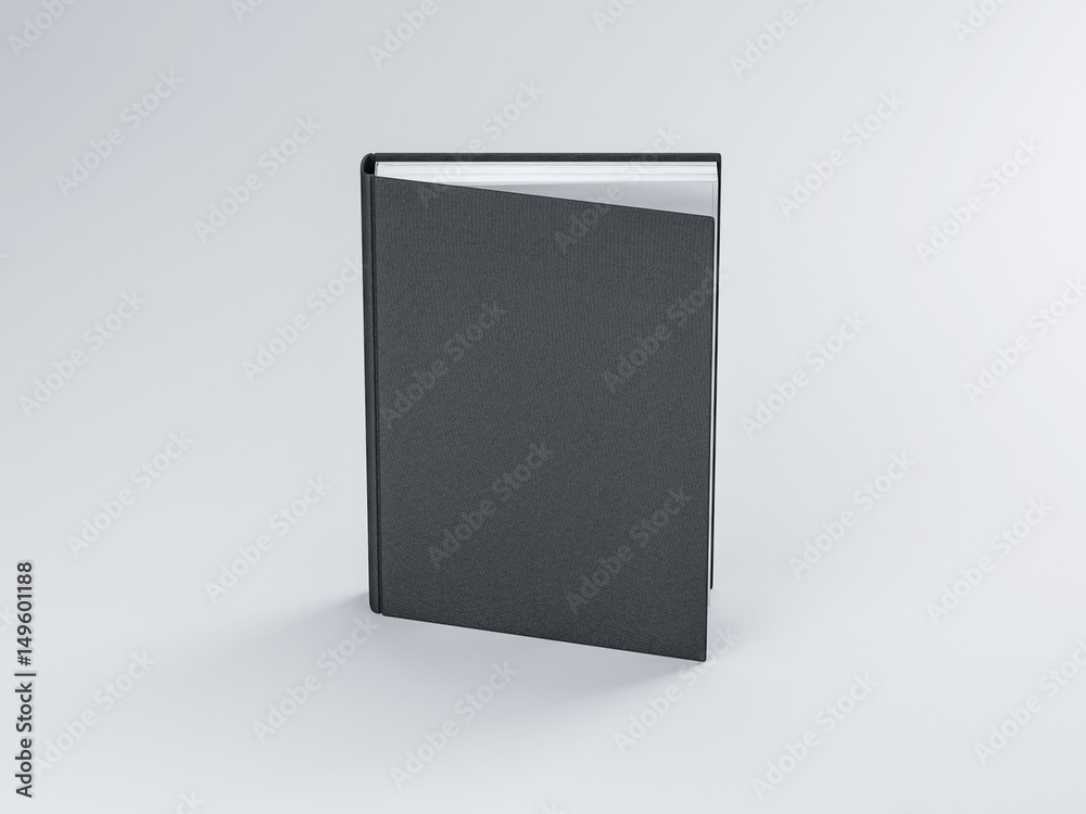 Black blank Book Mockup with textured cover, Slightly open, 3d rendering Black blank Book Mockup with textured cover, Slightly open, 3d rendering