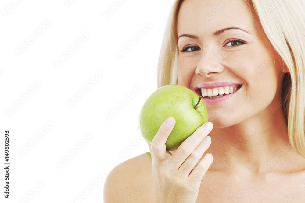 woman eat green apple woman eat green apple