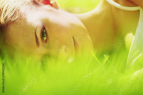 woman lay on grass
