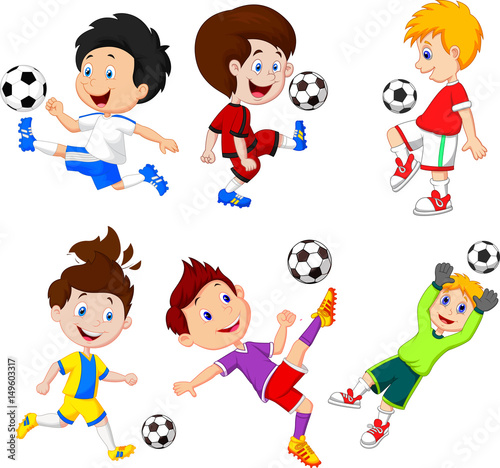 Cartoon little Boy playing football