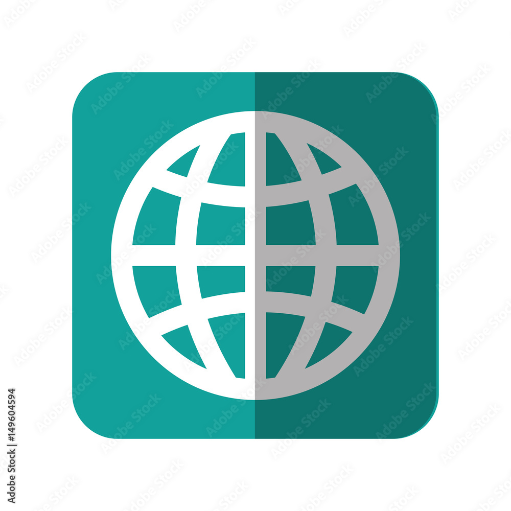 global sphere icon over turquoise square and white background. vector illustration global sphere icon over turquoise square and white background. vector illustration