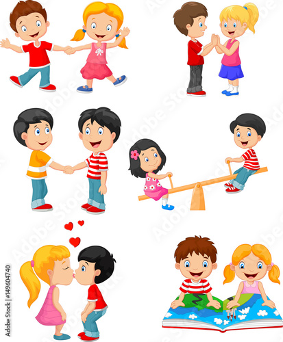 Collection of cartoon kids couple