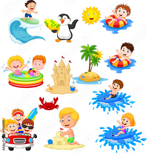 Cute little kids playing on the beach