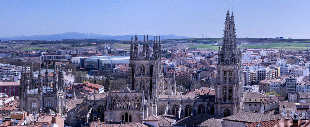 Panoramic view of the cathedral of Burgos, Spain.