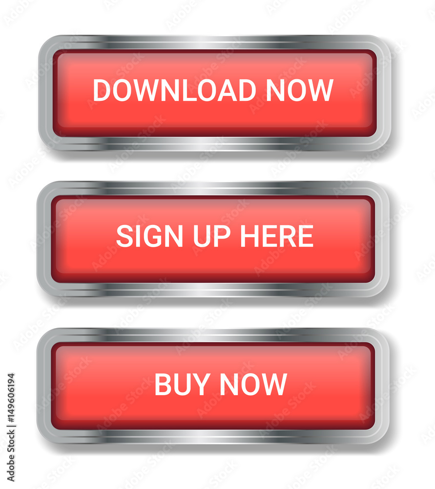 Set of bright red 3D buttons for your website isolated on white background Set of bright red 3D buttons for your website isolated on white background