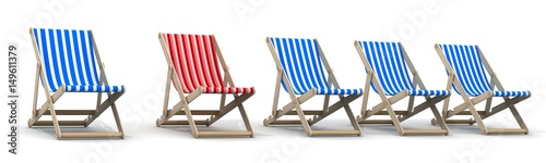 Five lounger blue and one red photo