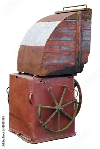 Vintage iron rusty box of the air shaft of an old windmill. photo
