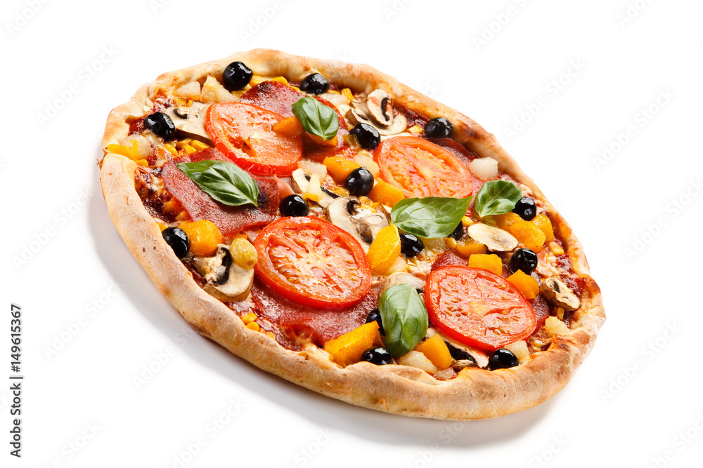 Pizza pepperoni with tomato and olives Pizza pepperoni with tomato and olives