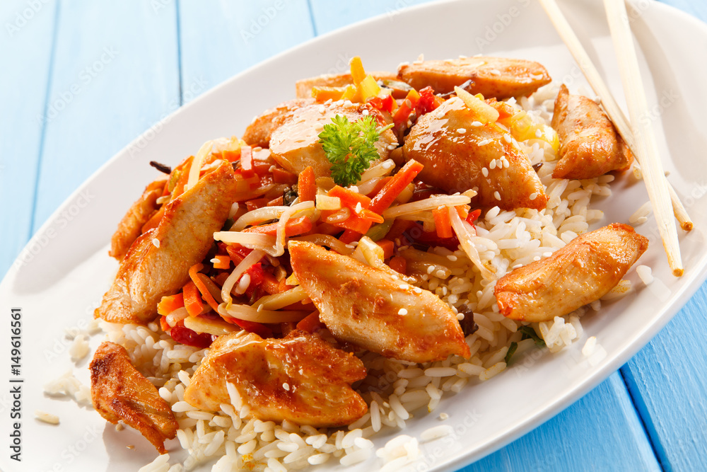 Chicken meat with rice