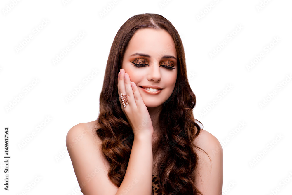 Young woman in beauty concept on white isolated background Young woman in beauty concept on white isolated background
