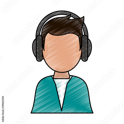color pencil image cartoon man faceless with headphones vector illustration