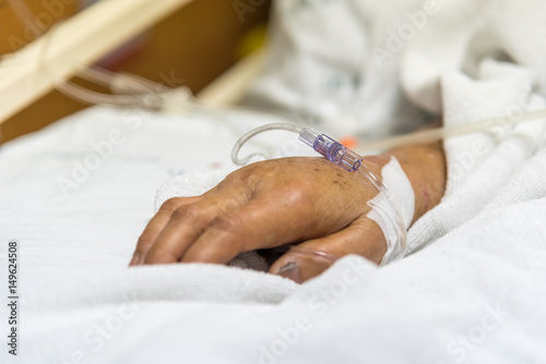 Patient in the hospital with saline intravenous