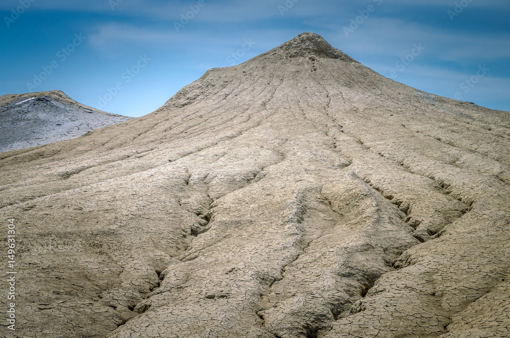 Muddy volcanoes, Buzau county, Romania. Active mud volcanoes landscape in Europe.