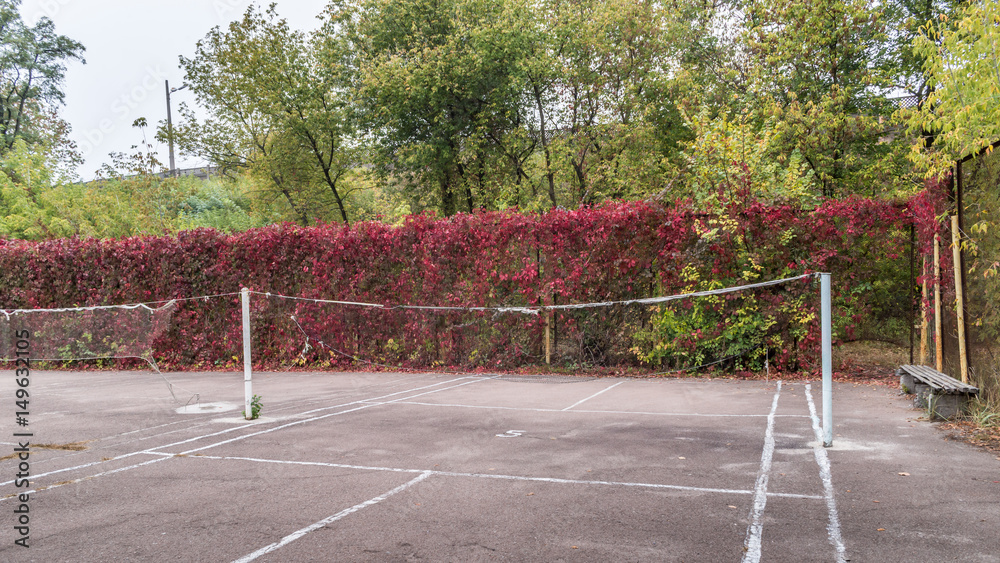 worn badminton court