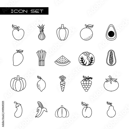 assorted fruits vegetables healthy organic vegetarian foods related icons image vector illustration design 