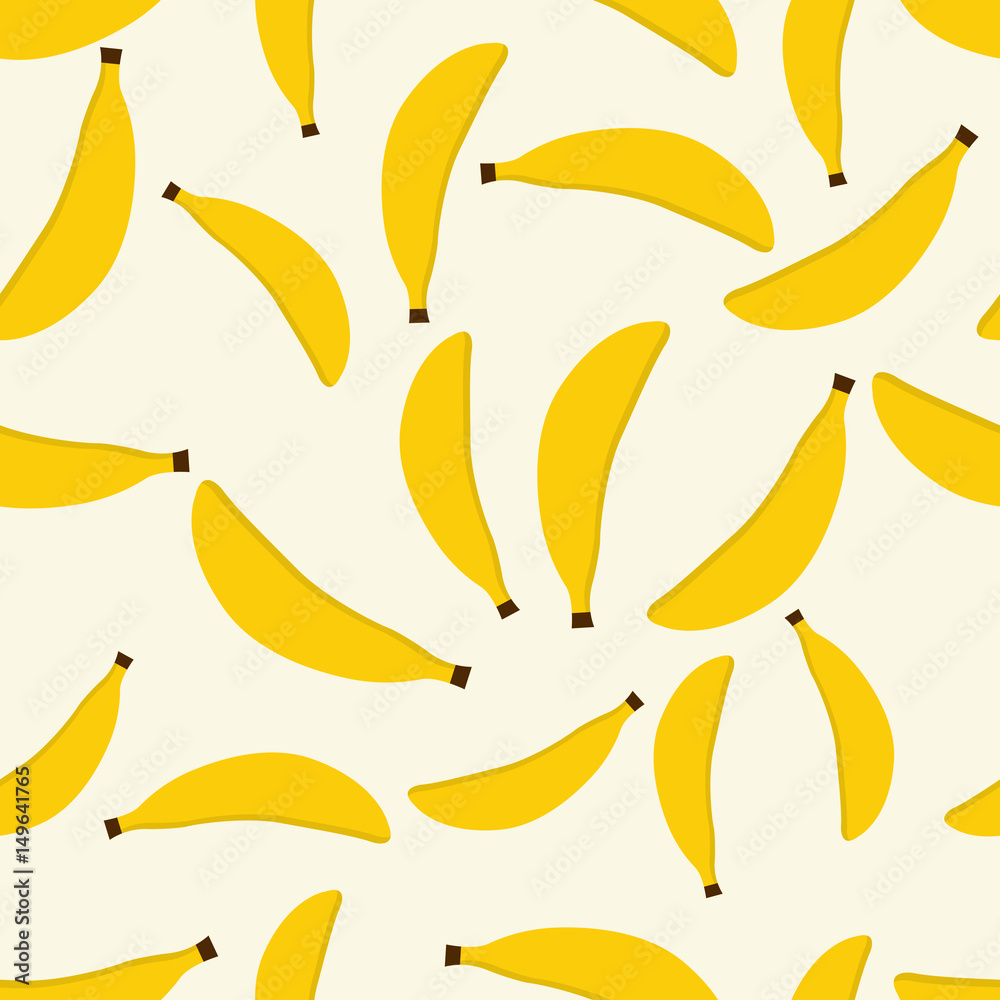 Vector seamless pattern of yellow bananas on a white background. Healthy food. Fruit summer pattern, colorful print for design.