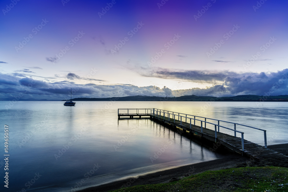 Lake Taupo in beautiful twilight in the evening ,  North Island of New Zealand
