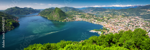 View to Lugano city, Lugano lake and Monte San Salvatore from Monte Bre, Ticino, Switzerland
