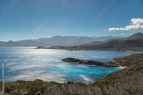 View of Calvi citadel and mountains from Revellata in Corsica