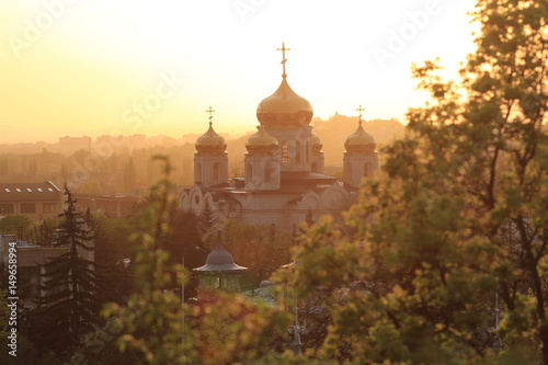 Cathedral of Christ the Savior at sunset in backlight. Pyatigorsk