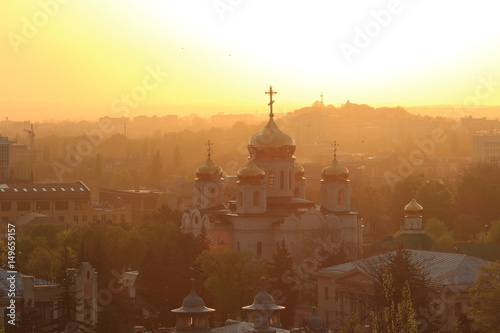 Cathedral of Christ the Savior in Pyatigorsk at sunset. Russia