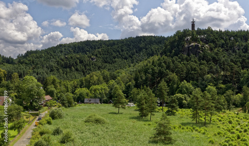 Another shot of the tower in the middle of green trees