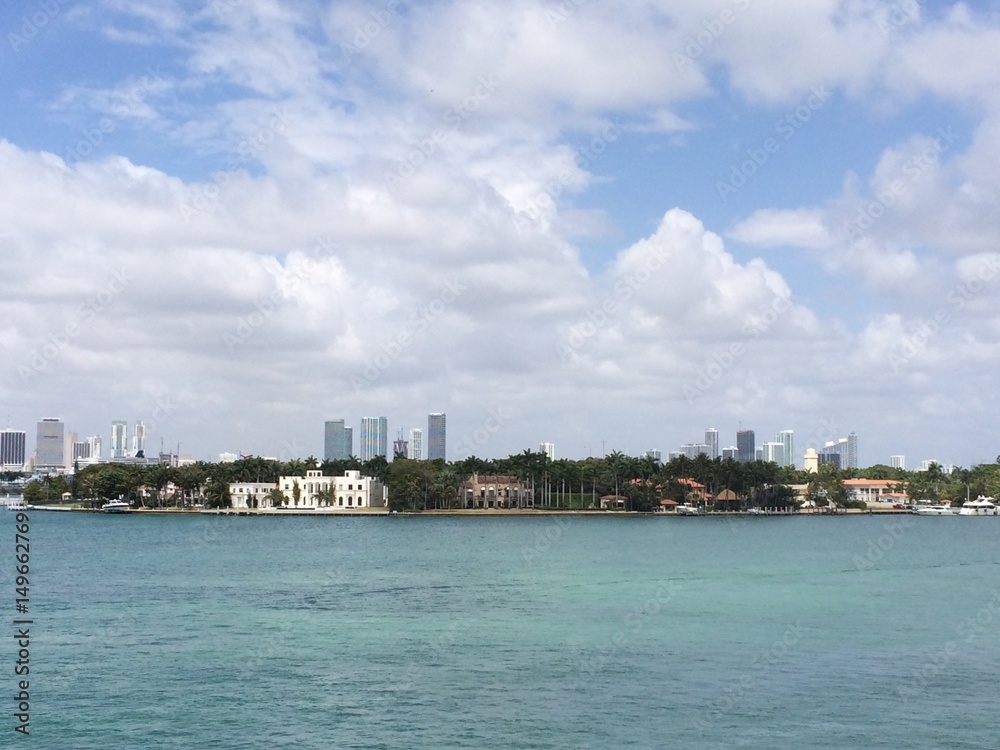 Skyline of Miami with blue sky