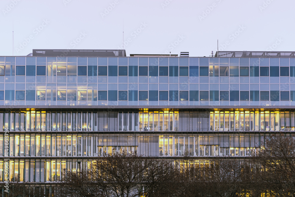 Clean Modern Minimalistic Glass Architectural Building in Berlin near Bauhaus Archive at the Night Clean Modern Minimalistic Glass Architectural Building in Berlin near Bauhaus Archive at the Night