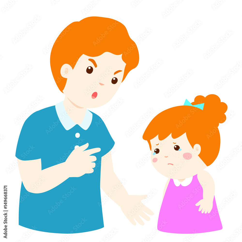 Father scolds his daughter cartoon character vector. Father scolds his daughter cartoon character vector.